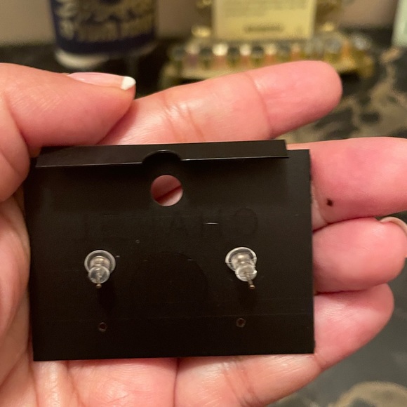 CC Peach and Silver Stud Earrings - Picture 3 of 4